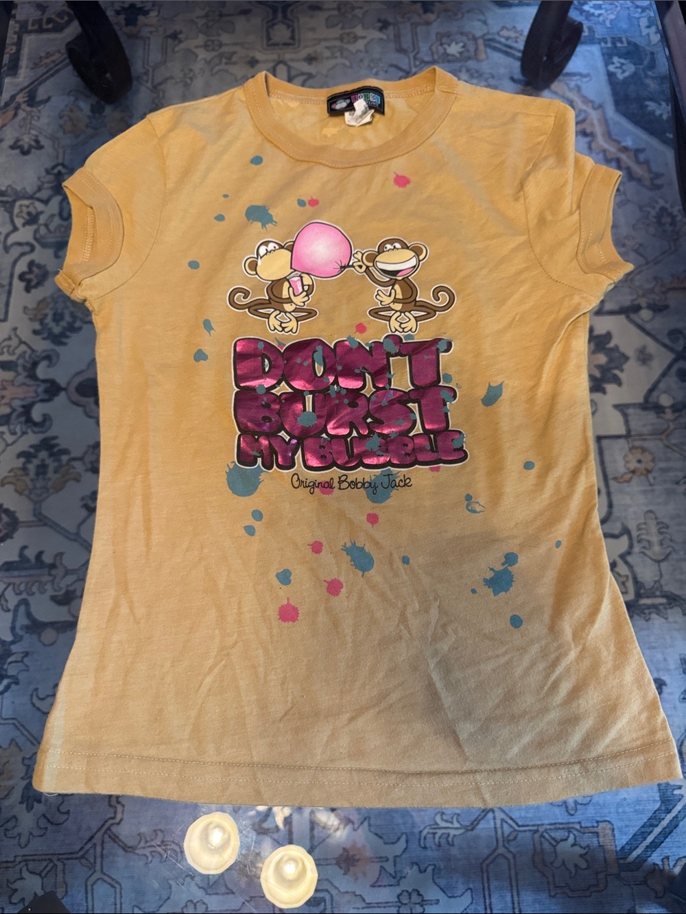 Original Bobby Jack Women's Yellow 'Don't Burst My Bubble' Short Sleeve Tee